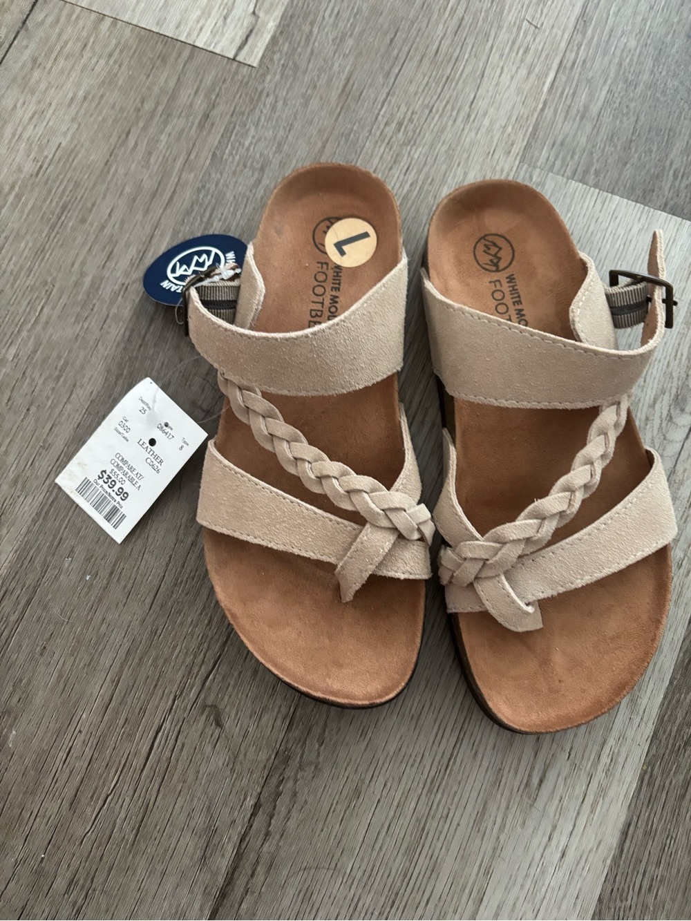 White Mountain Beige Braided Strap Wedge Sandals